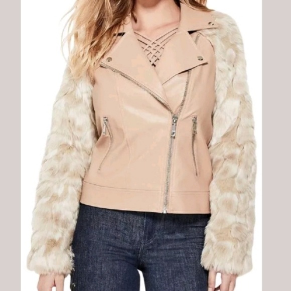 Guess Jackets & Blazers - GUESS MARCO FAUX LEATHER & FUR MOTO JACKET SZ S